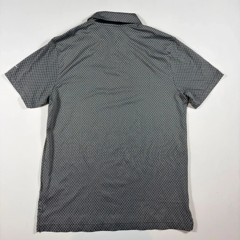 Nike Polo Shirt Mens Medium Dri-FIT Micro Check Performance Gray Black